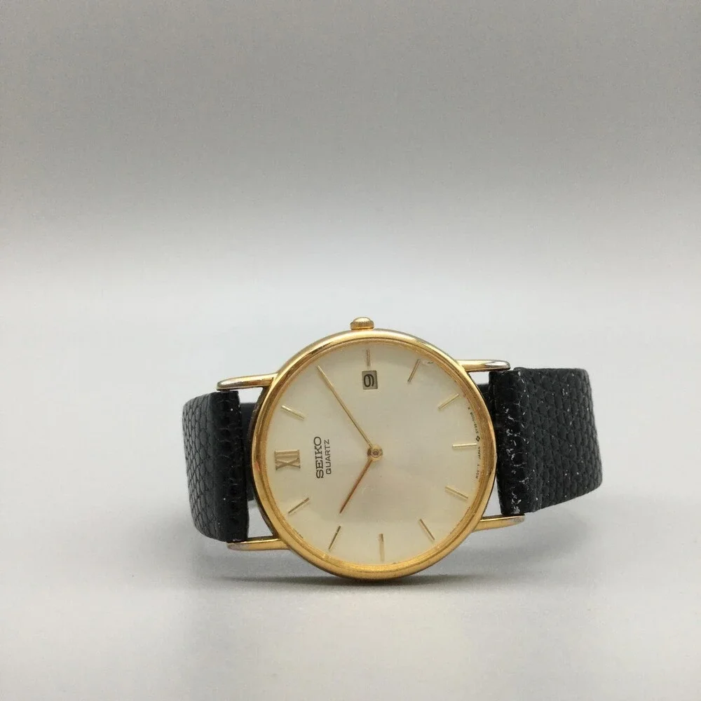 Vintage Seiko 5Y39-7010 Mens Watch 31mm Cream Dial Black Leather Not Running